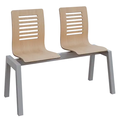 CARMEN 2, dřevěná lavice do čekárny, 2-sedák, dub bělený, kostra stříbrná